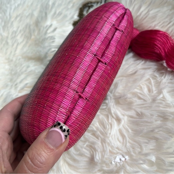 Serpui Marie NWOT Ombré Woven Clutch Crossbody Pink Green Tassel - Picture 9 of 12